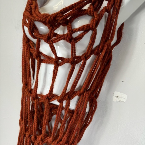 custom hand knit knotted rust red net dress sleeveless scoop neck high low artsy - Picture 6 of 15